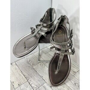 Isola Silver Metallic Snake-Print T-Strap Sandals
